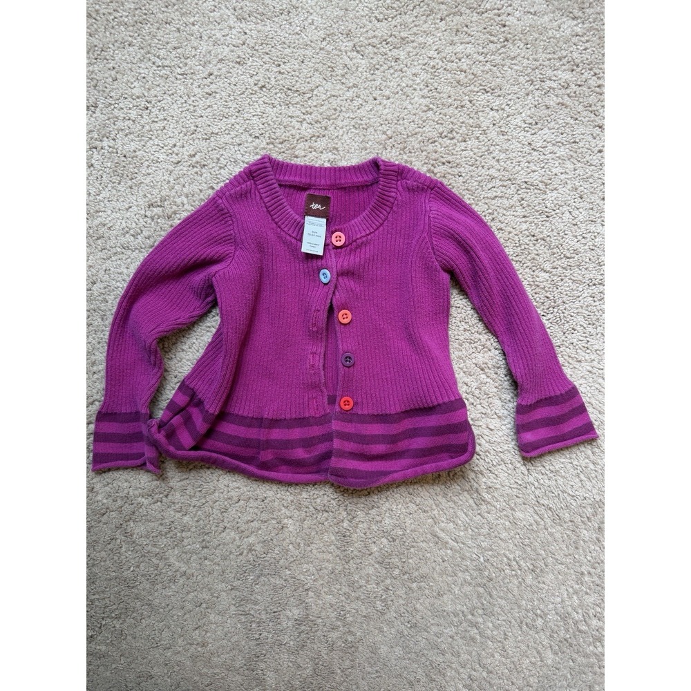 Tea Collection Baby Girl Cardigan Sweater 18-24 Months Purple Striped Cotton